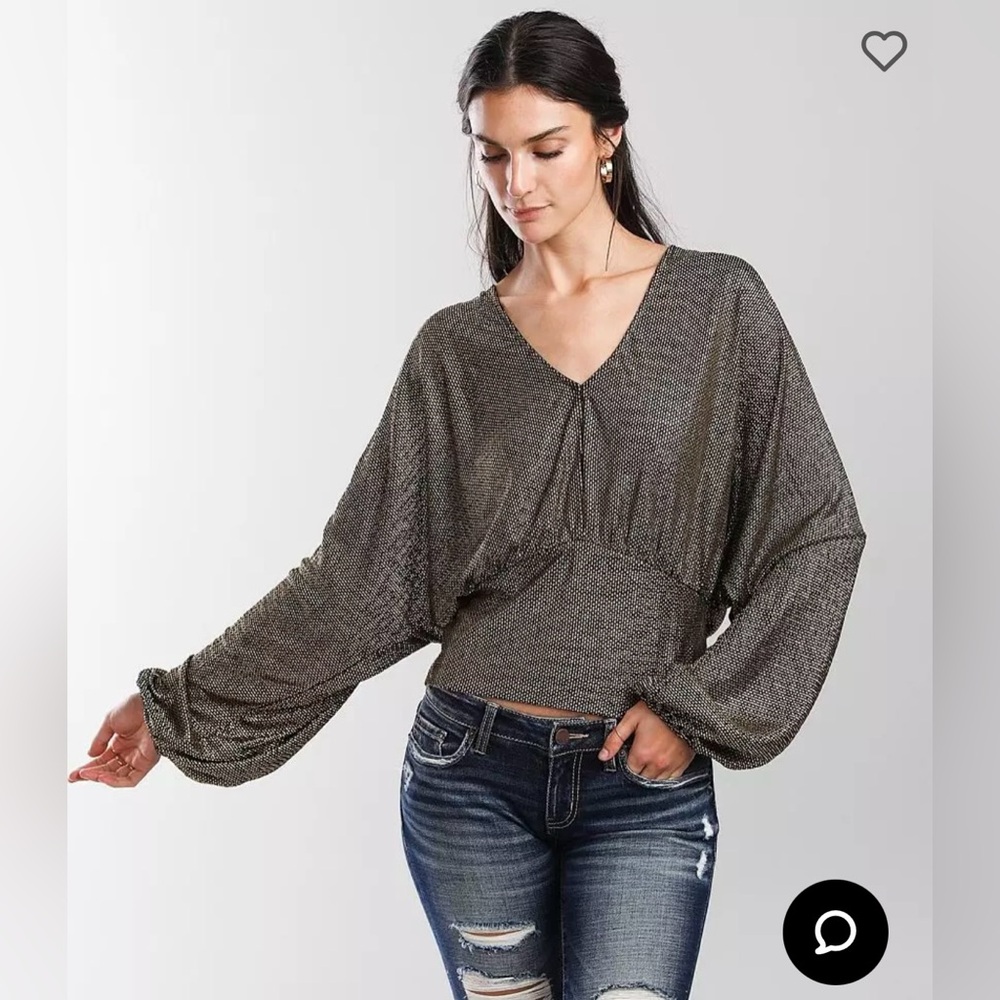MED•SEXY CROPPED METALLIC GOLD / BLACK TOP•NWT FROM BUCKLE